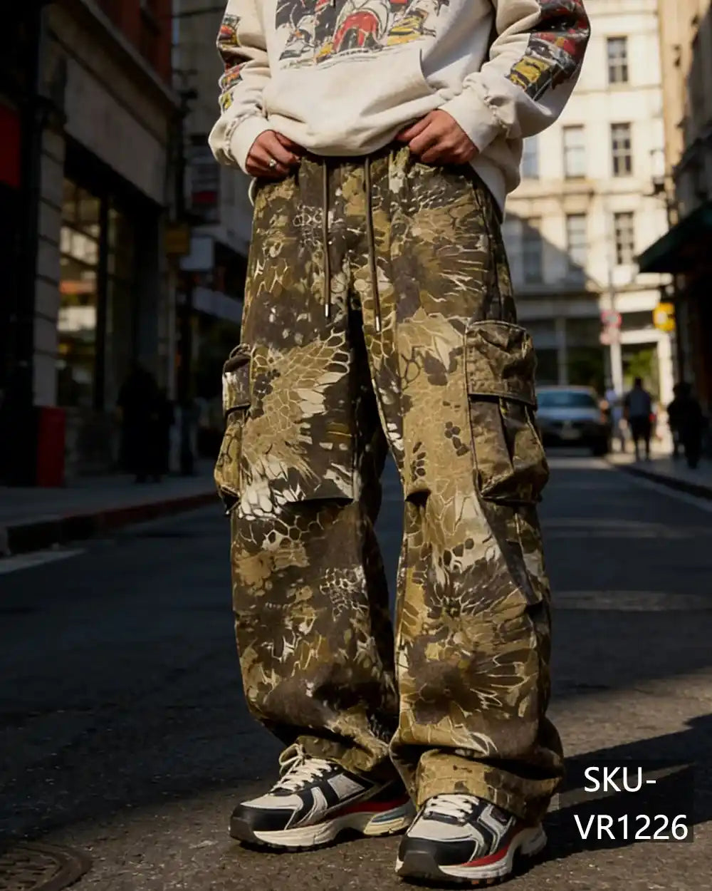 Men's Y2K Camo Print Baggy Cargo Pants Vintage Streetwear Wide Leg Tactical Trousers VR1226