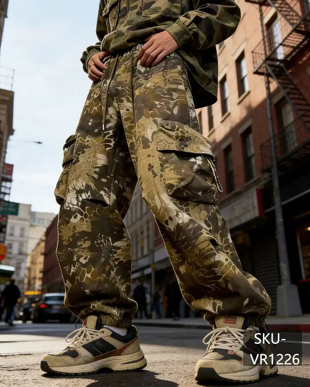 Men's Y2K Camo Print Baggy Cargo Pants Vintage Streetwear Wide Leg Tactical Trousers VR1226