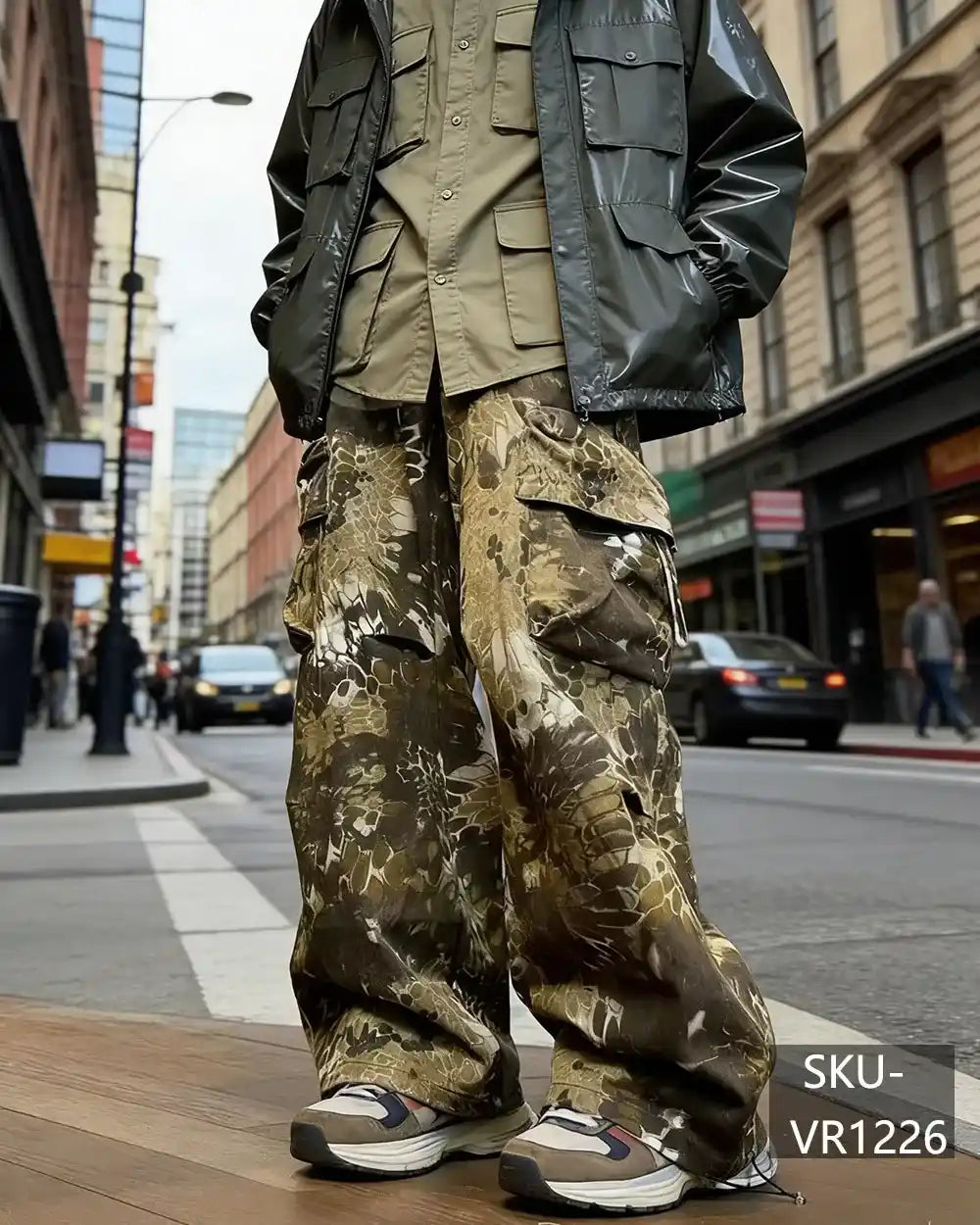 Men's Y2K Camo Print Baggy Cargo Pants Vintage Streetwear Wide Leg Tactical Trousers VR1226