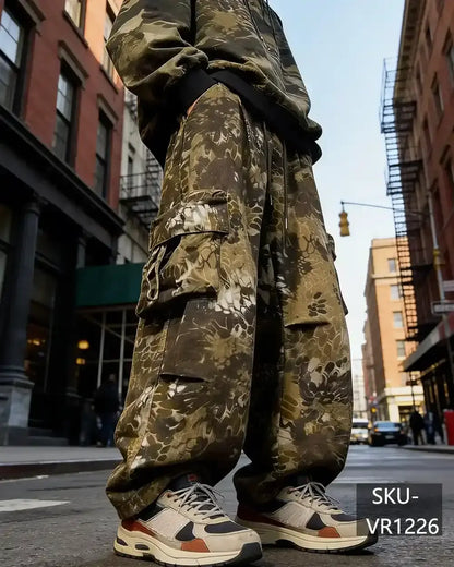 Men's Y2K Camo Print Baggy Cargo Pants Vintage Streetwear Wide Leg Tactical Trousers VR1226