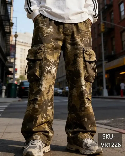 Men's Y2K Camo Print Baggy Cargo Pants Vintage Streetwear Wide Leg Tactical Trousers VR1226