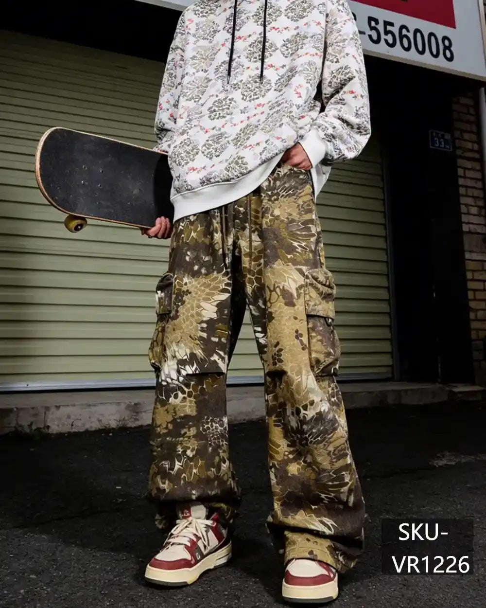 Men's Y2K Camo Print Baggy Cargo Pants Vintage Streetwear Wide Leg Tactical Trousers VR1226